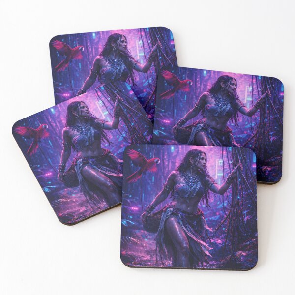 Item preview, Neon Cyberpunk Jungle Warrior Woman Fantasy Art Print designed and sold by INFINISHE.