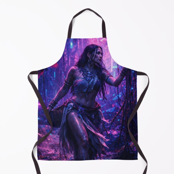 Item preview, Neon Cyberpunk Jungle Warrior Woman Fantasy Art Print designed and sold by INFINISHE.