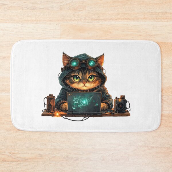 Item preview, Steampunk Cat Engineer Working On Laptop designed and sold by BetweenForms.