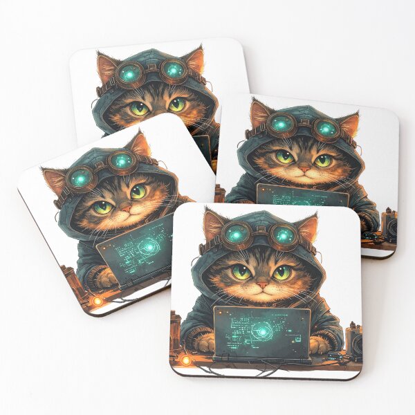 Item preview, Steampunk Cat Engineer Working On Laptop designed and sold by BetweenForms.