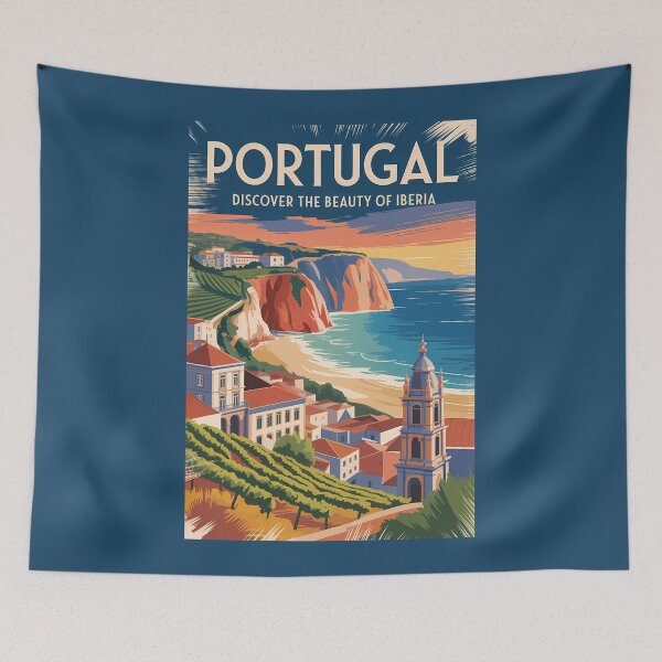 Item preview, Portugal Iberia Skyline Illustration Travel Art Vintage designed and sold by KrisSidDesigns.