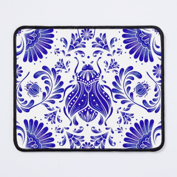 Item preview, Vintage Blue Beetle & Floral Ceramic Tile Pattern designed and sold by DreamyLayer.