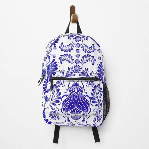 Item preview, Vintage Blue Beetle & Floral Ceramic Tile Pattern designed and sold by DreamyLayer.