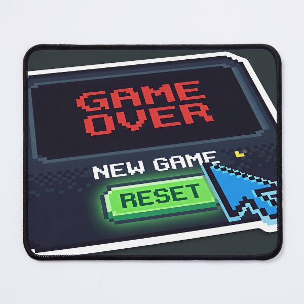 Item preview, An old 8-bit game screen showing "Game Over" changing to "New Game" with a glowing 'Reset' button. designed and sold by Yogeshrock.