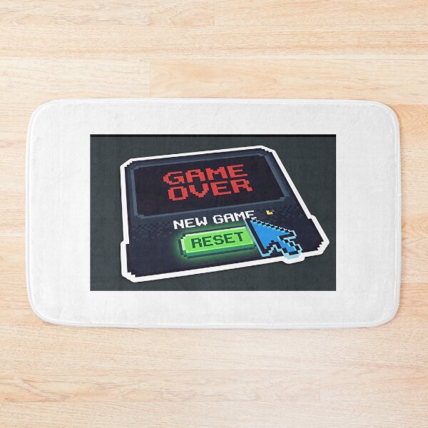 Item preview, An old 8-bit game screen showing "Game Over" changing to "New Game" with a glowing 'Reset' button. designed and sold by Yogeshrock.