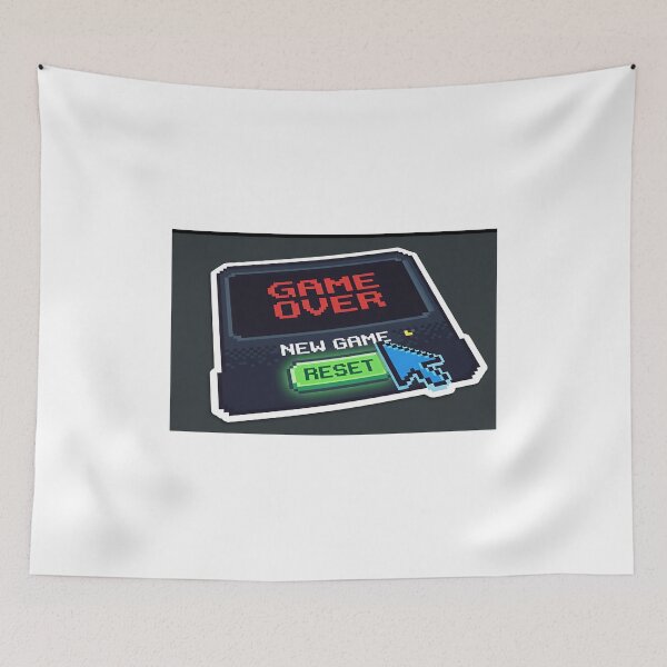 Item preview, An old 8-bit game screen showing "Game Over" changing to "New Game" with a glowing 'Reset' button. designed and sold by Yogeshrock.
