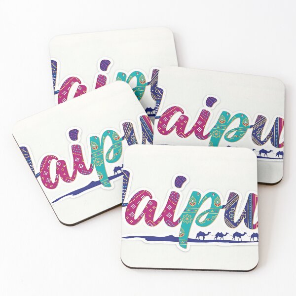 Item preview, The word "Jaipur" in a stylish, flowing script, surrounded by traditional Rajasthani motifs and a small camel silhouette. designed and sold by Yogeshrock.