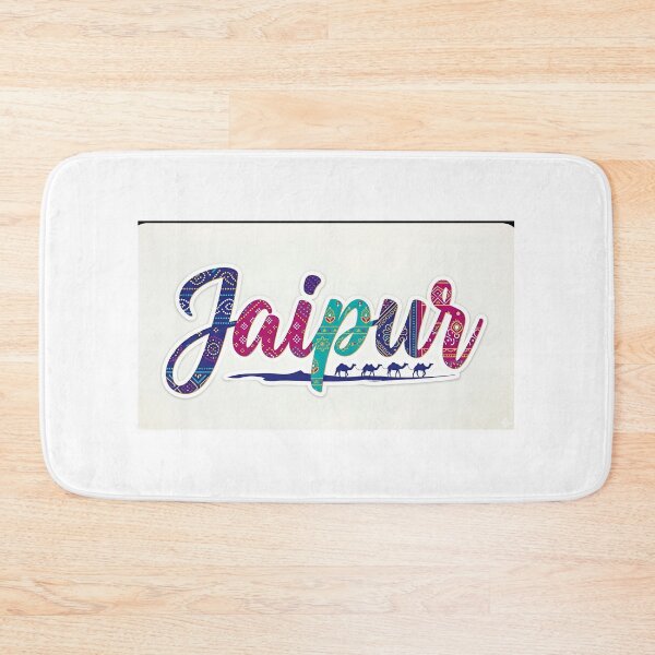 Item preview, The word "Jaipur" in a stylish, flowing script, surrounded by traditional Rajasthani motifs and a small camel silhouette. designed and sold by Yogeshrock.