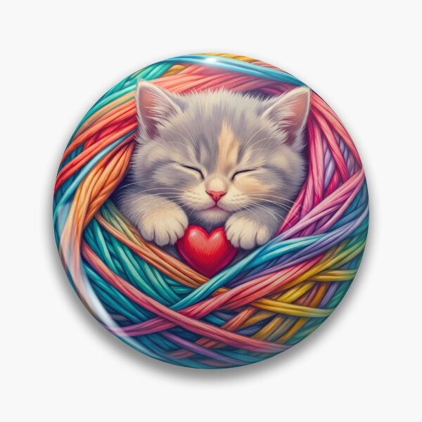 Item preview, Purr-fectly Cozy - Sweet Grey Kitten in Rainbow Yarn Ball designed and sold by Good Vibes .
