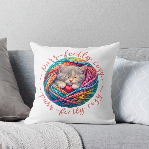 Item preview, Purr-fectly Cozy - Sweet Grey Kitten in Rainbow Yarn Ball designed and sold by Good Vibes .
