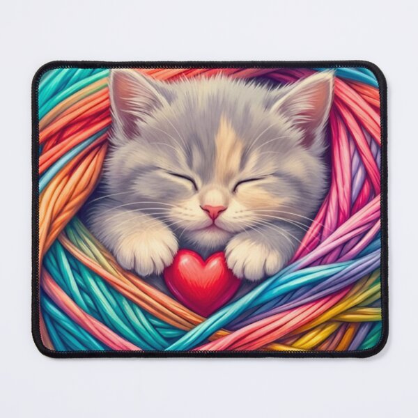 Item preview, Purr-fectly Cozy - Sweet Grey Kitten in Rainbow Yarn Ball designed and sold by Good Vibes .