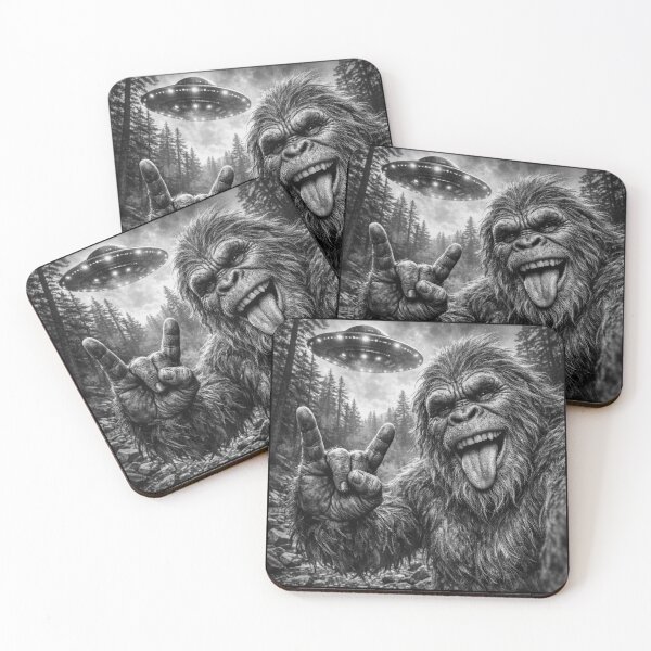Item preview, Funny Bigfoot Selfie with UFO, Sasquatch Alien Encounter Meme designed and sold by NovaNookStudio.