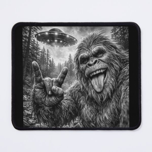 Item preview, Funny Bigfoot Selfie with UFO, Sasquatch Alien Encounter Meme designed and sold by NovaNookStudio.