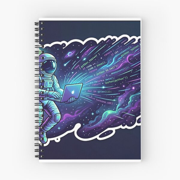 Item preview, An astronaut floating in space, holding a laptop. A stylized Python code snippet is radiating from the screen like a galaxy. designed and sold by Yogeshrock.