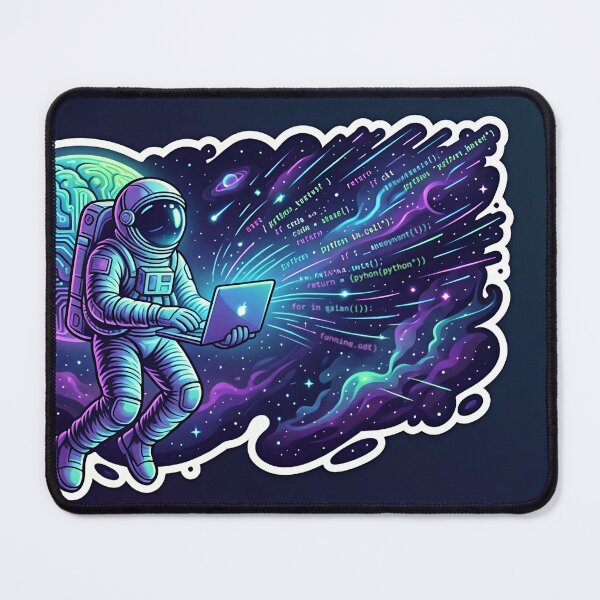 Item preview, An astronaut floating in space, holding a laptop. A stylized Python code snippet is radiating from the screen like a galaxy. designed and sold by Yogeshrock.