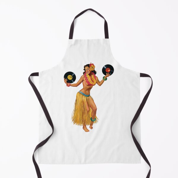 Item preview, Vintage Hawaiian pin-up style sticker featuring a playful hula dancer holding vinyl records. For the music guy in your life. designed and sold by PIXEL POP DESIGNS - Beyond the Norm!.