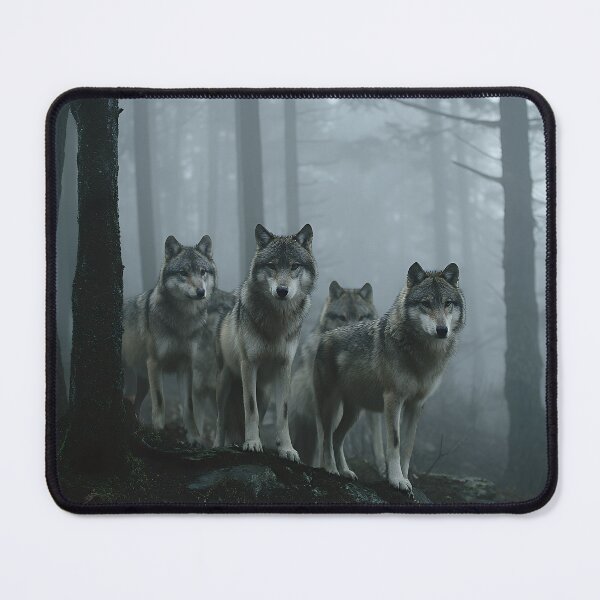 Item preview, Mysterious Gray Wolf Pack in Ethereal Foggy Pine Forest designed and sold by EK-World.