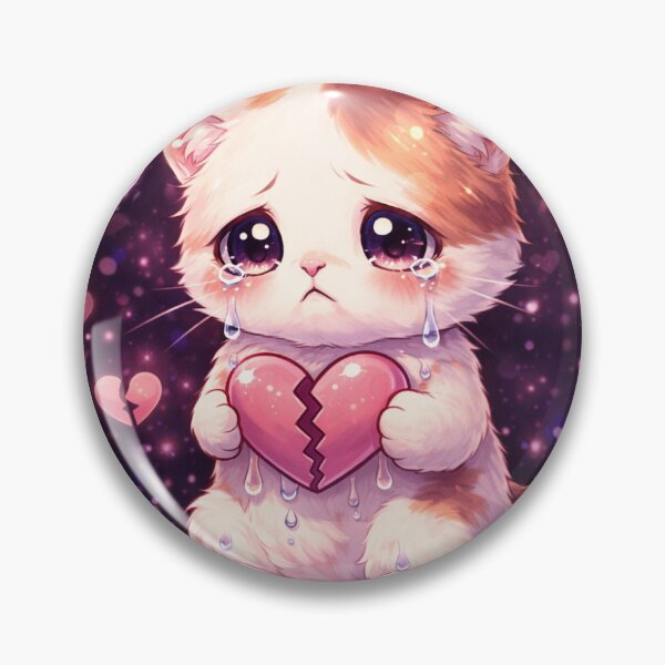 Item preview, Sad Anime Cat Holding Broken Heart – Kawaii Emotional Aesthetic designed and sold by StickerNovaa.