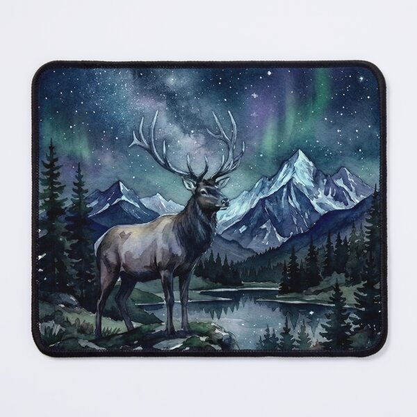 Item preview, Watercolor Elk Northern Lights Starry Night Mountain Nature Sticker designed and sold by Jaroslaw-S.
