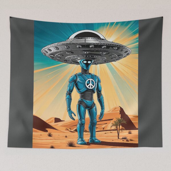 Item preview, Comic UFO with alien peace designed and sold by LioTou.