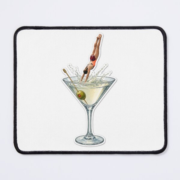 Item preview, female diver mid-dive into an oversized martini glass, creating a dynamic splash. designed and sold by PIXEL POP DESIGNS - Beyond the Norm!.