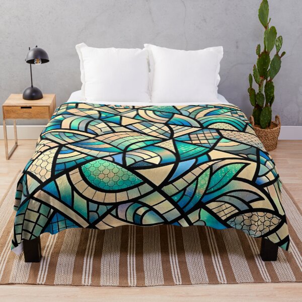 Item preview, Abstract Geometric Mosaic Pattern - Teal and Beige Stained Glass Art designed and sold by Good Vibes .