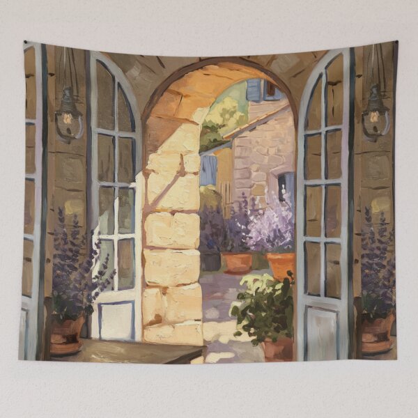 Item preview, French Archway Interior View | Provence Courtyard Entrance Painting designed and sold by CARRAANN.