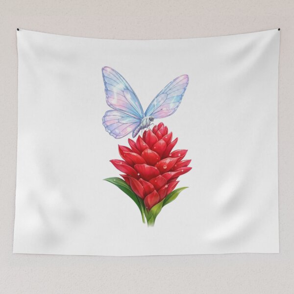Item preview, Translucent Butterfly on Red Ginger Lily – Tropical Floral Elegance Design designed and sold by Fabrifrank.