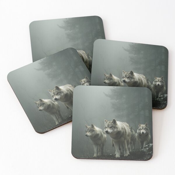 Item preview, Gray Wolf Pack Striding Through Heavy Fog Shrouded Pine Forest designed and sold by EK-World.