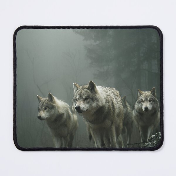 Item preview, Gray Wolf Pack Striding Through Heavy Fog Shrouded Pine Forest designed and sold by EK-World.
