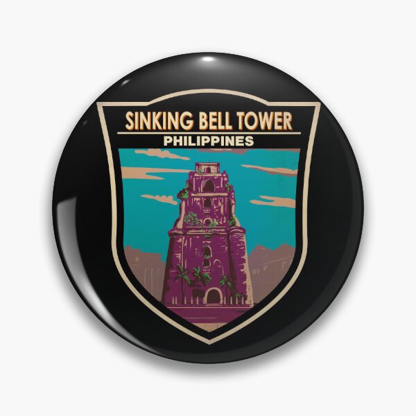 Item preview, Sinking Bell Tower Philippines Illustration Travel Art Badge designed and sold by KrisSidDesigns.