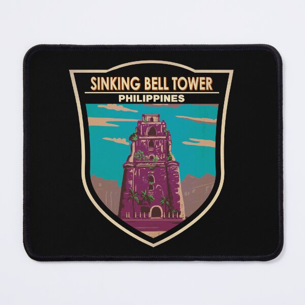 Item preview, Sinking Bell Tower Philippines Illustration Travel Art Badge designed and sold by KrisSidDesigns.