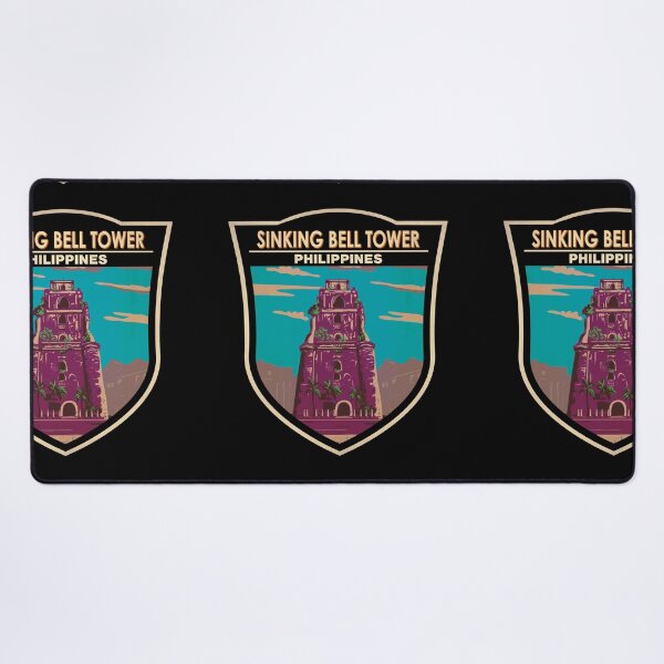 Item preview, Sinking Bell Tower Philippines Illustration Travel Art Badge designed and sold by KrisSidDesigns.