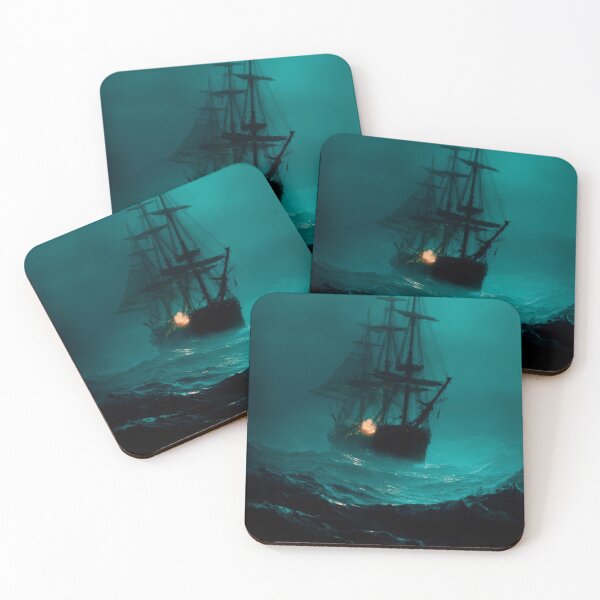 Item preview, Ghost Ship in Stormy Sea, Dark Fantasy Ocean Art, Haunted Pirate Ship, Cinematic Maritime Poster, Moody Sea Artwork designed and sold by CosmicAnomaly.