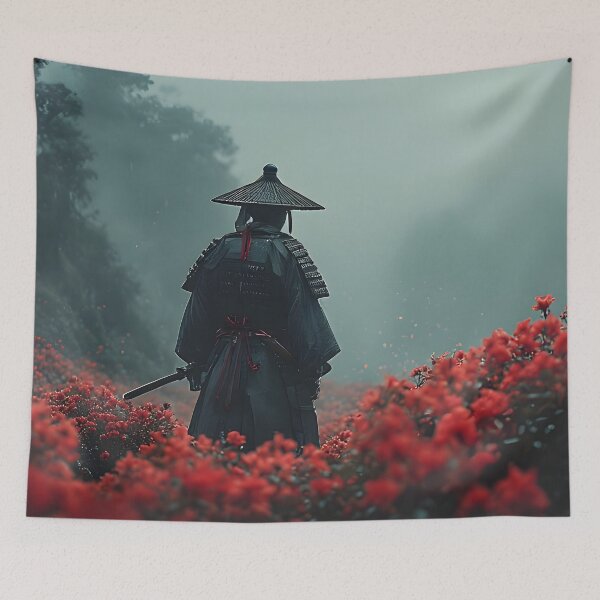 Item preview, Samurai Red Flower Field — Zen Bushido Warrior Art designed and sold by Schoenenwald — Art Japonais, Zen & Nature.