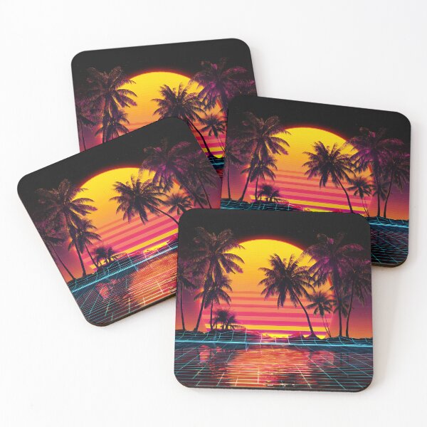Item preview, Magenta Neon Palm Trees Reflecting in Starry Retrowave Grid Sunset designed and sold by EK-World.