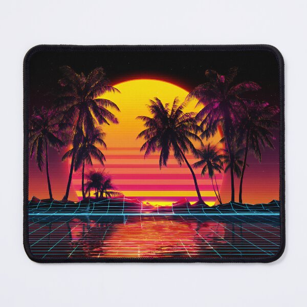 Item preview, Magenta Neon Palm Trees Reflecting in Starry Retrowave Grid Sunset designed and sold by EK-World.