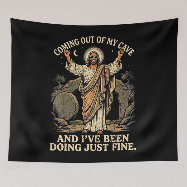 Aperçu de l'œuvre T-shirt « Sortir de ma grotte » Jésus Religion chrétienne Dieu créée et vendue par AmazingLoveArt.