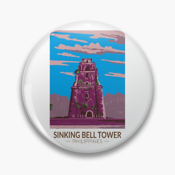 Item preview, Sinking Bell Tower Philippines Illustration Travel Art Vintage designed and sold by KrisSidDesigns.