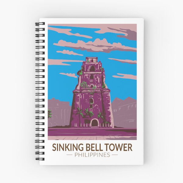 Item preview, Sinking Bell Tower Philippines Illustration Travel Art Vintage designed and sold by KrisSidDesigns.