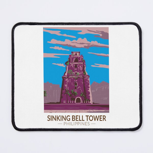 Item preview, Sinking Bell Tower Philippines Illustration Travel Art Vintage designed and sold by KrisSidDesigns.