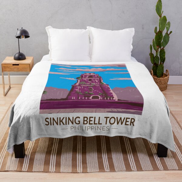 Item preview, Sinking Bell Tower Philippines Illustration Travel Art Vintage designed and sold by KrisSidDesigns.
