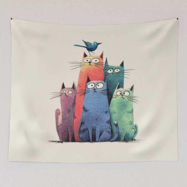 Item preview, Group of cats with a bird on top designed and sold by anytka.