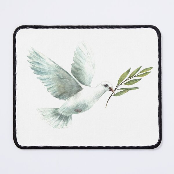 Item preview, Dove of Peace with olive green branch. Flying pigeon bird, symbol of peace. Hand drawn Watercolor designed and sold by BartolArt.