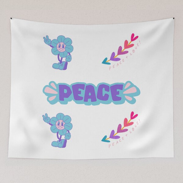 Item preview, Retro Peace and Love Blue Flower Groovy Art ?? designed and sold by FunSticky14.