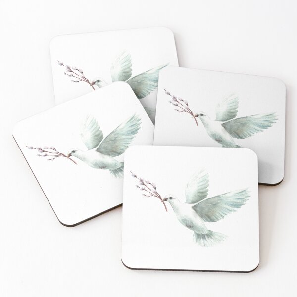 Item preview, Peace dove with willow tree branch. White pigeon bird. Watercolor Easter designed and sold by BartolArt.