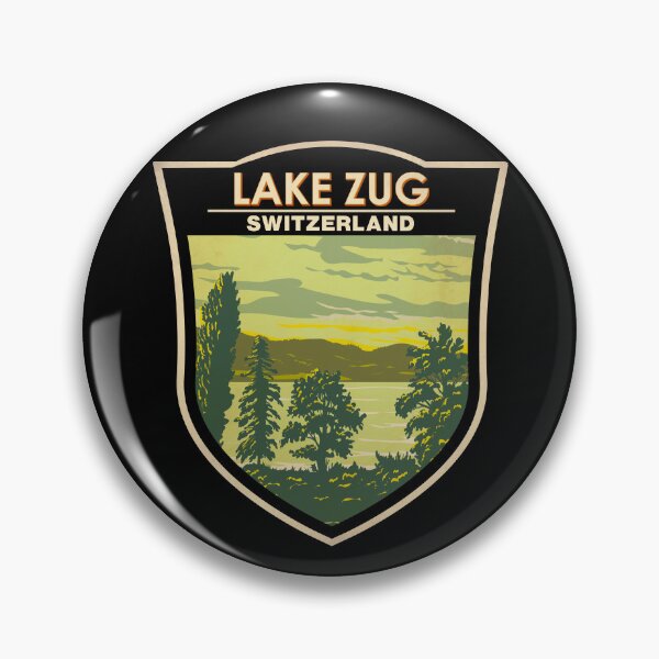 Item preview, Lake Zug Switzerland Illustration Travel Art Badge designed and sold by KrisSidDesigns.