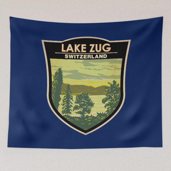 Item preview, Lake Zug Switzerland Illustration Travel Art Badge designed and sold by KrisSidDesigns.