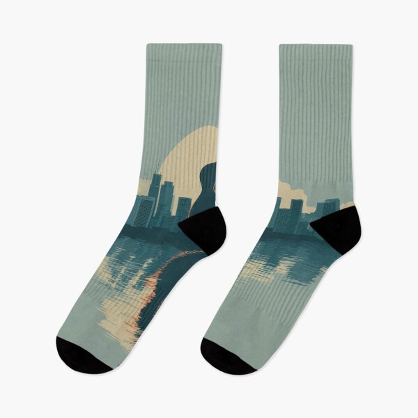 Item preview, City skyline with guitar at sunset designed and sold by anytka.