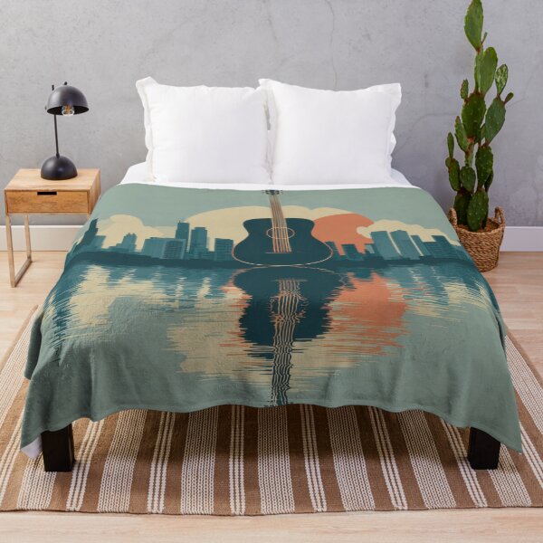 Item preview, City skyline with guitar at sunset designed and sold by anytka.